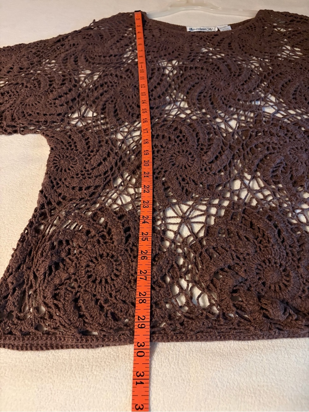 Denim 24/7 Chocolate Brown Crochet Open Knit Flowy Tunic Women’s Top Size Large - Picture 6 of 6